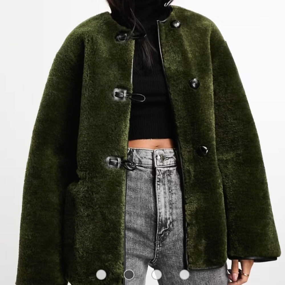 Mango Dark Green Teddy Jacket